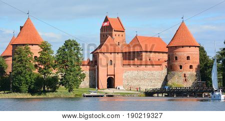 TRAKAI LITHUANIA SEPTEMBER 14 2015: Trakai Island Castle is an island castle located in Trakai, Lithuania on an island in Lake Galve. The castle is sometimes referred to as 