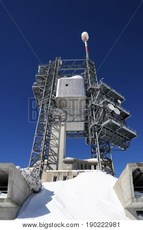 Engelberg, Switzerland - 18 February 2015: transmission antennas of mount Titlis on the Swiss alps