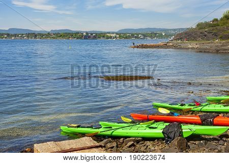 kayak on the coast in the island of hovedoya in oslo
