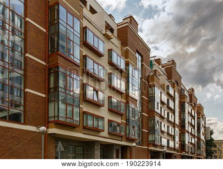 MOSCOW/ RUSSIA - JULY 16, 2015. Modern apartment building from residential compound Aquamarine in Moscow, Russia.