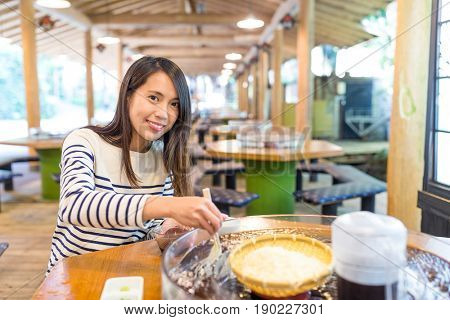 Woman having famous japanese somen