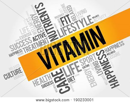 Vitamin Word Cloud Collage, Health Concept Background