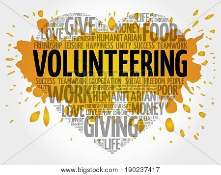 Volunteering word cloud collage, business concept background