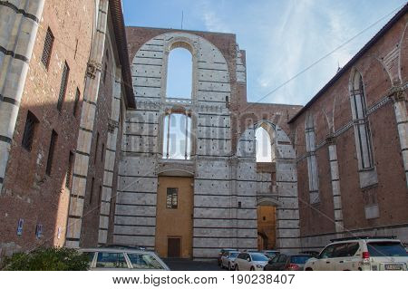 Italy Siena - December 26 2016: the view of incomplete facade of the planned Duomo nuovo. Facciatone on December 26 2016 in Siena Tuscany Italy.