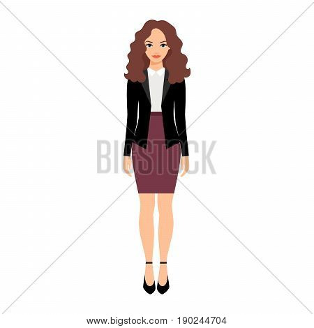 Long haired woman in a purple skirt isolated vector illustration on white background