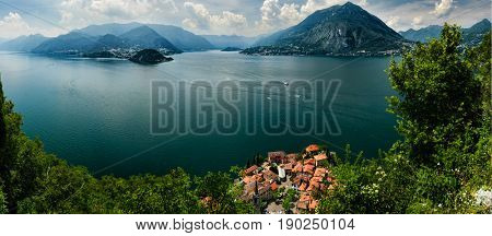 Aerial view on Lake Como and Varenna from Castello di Vezio, Lombardy, Italy