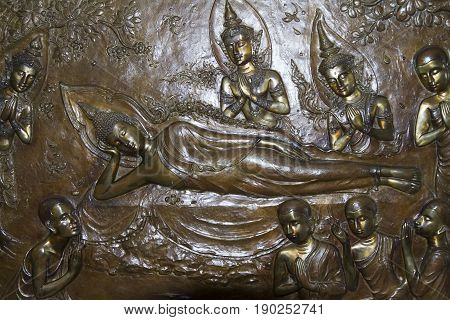 lying down buddha illumination sculpture architecture Thailand