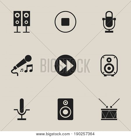 Set Of 9 Editable Melody Icons. Includes Symbols Such As Speaker, Timpano, Break Music And More. Can Be Used For Web, Mobile, UI And Infographic Design.