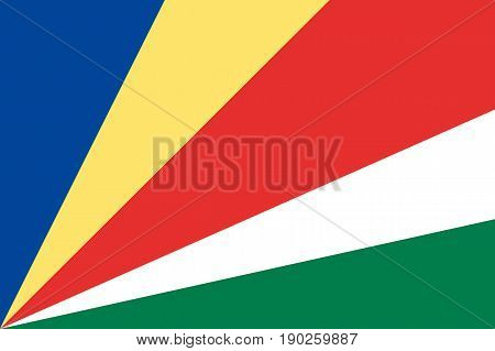 Flag of Sychelles. Symbol african state in proportion correctly and official colors. atriotic sign Eastern Africa country. Vector icon illustration