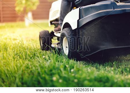Garden Maintainance Details - Close Up View Of Grass Mower