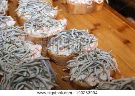 Garlic Angulas (Baby Eels) - Traditional Spanish Tapas. Madrid