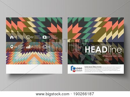 Business templates for square design brochure, magazine, flyer, booklet or annual report. Leaflet cover, abstract flat layout, easy editable vector. Tribal pattern, geometrical ornament in ethno syle, ethnic hipster backdrop, vintage fashion background.