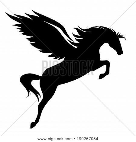 jumping pegasus - winged horse black vector design