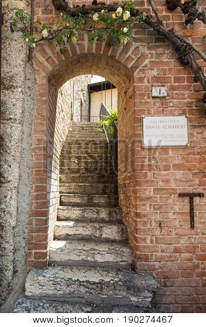 SIRMIONE ITALY - MAY 5 2016: The holiday resort town of Sirmione on Lake Garda Lombardy Italy.