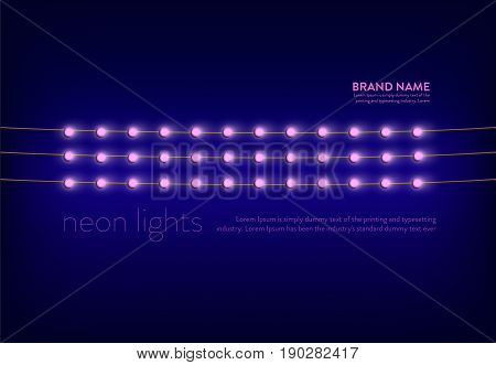 Vector illustration of a purple background with a several lines of pink neon lights. Excellent banner for advertising holiday discounts and sales