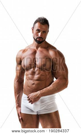 Muscular Atletic Man In Underwear Isolated White