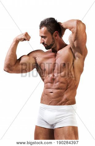 Muscular Atletic Man In Underwear Isolated White