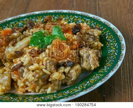 tursu qovurma plov - Azerbaijan pilaf. close up.