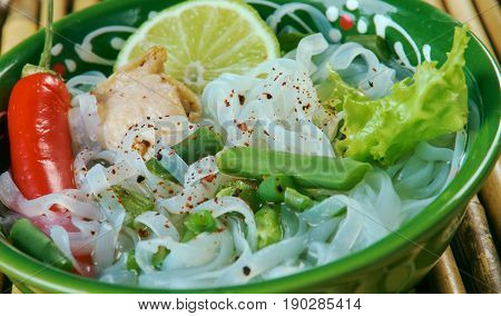 Lao Rice Noodle Soup - Foe. close up.
