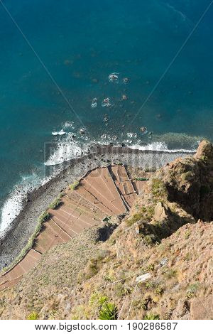 The cliff face of Cabo Girao as seen straight down from viewpoint. Madeira. Portugal
