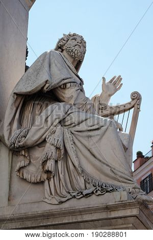 ROME, ITALY - SEPTEMBER 02: King David by Tadolini on the Column of the Immaculate Conception on Piazza Mignanelli in Rome, Italy on September 02, 2016.