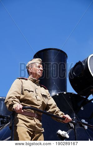 Fighter of Red Army in the form of times of World War II at the old engine