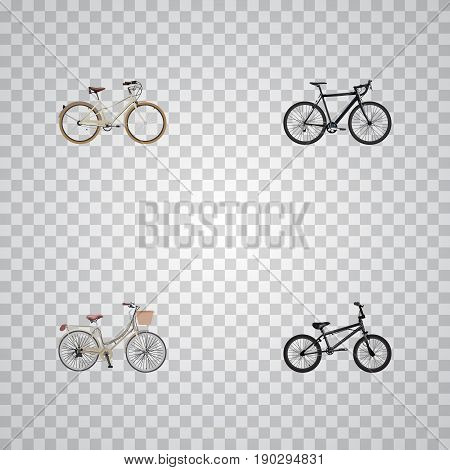 Realistic Old, Cyclocross Drive, Extreme Biking And Other Vector Elements. Set Of Bike Realistic Symbols Also Includes Bicycle, Bike, Retro Objects.