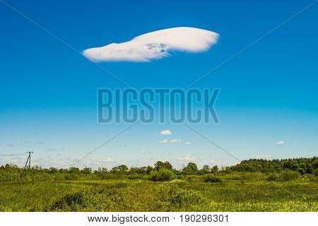 Landscape view with cloudy summer blue sky