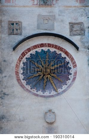 27 may 2017-vittorio veneto-Beautiful and ancient clock on a palace