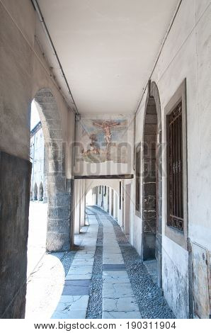 27 may 2017-vittorio veneto-Ancient historic portico in the city of Vittorio Veneto Veneto