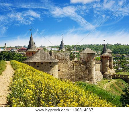 Picturesque view on the Castle in Kamyanets-Podilsky in May Ukraine