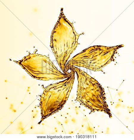 flower made of water splash of yellow color. 3d rendering