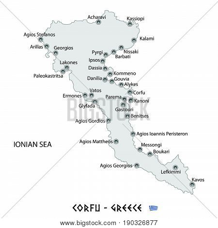 Island Of Corfu In Greece White Map Illustration