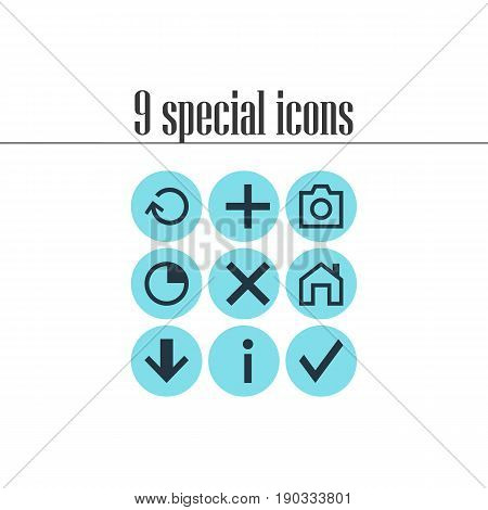Vector Illustration Of 9 Member Icons. Editable Pack Of Mainpage, Snapshot, Renovate And Other Elements.