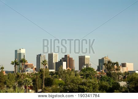 City Skyline of downtown business district in Phoenix Arizona