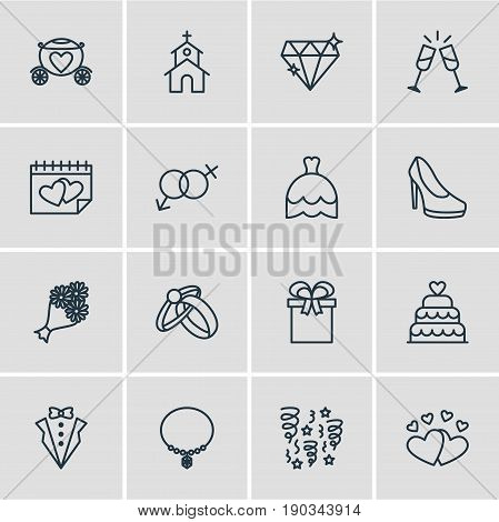 Vector Illustration Of 16 Engagement Icons. Editable Pack Of Patisserie, Building, Brilliant And Other Elements.