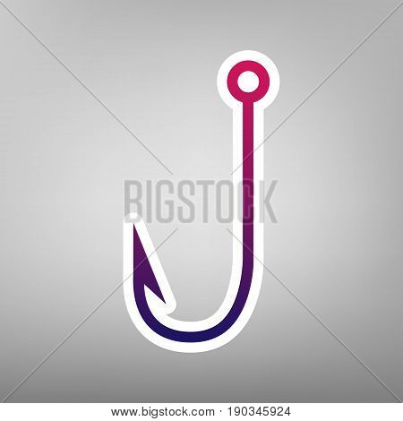 Fishing Hook sign illustration. Vector. Purple gradient icon on white paper at gray background.