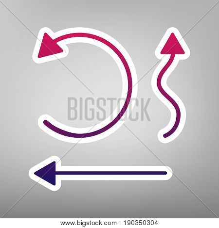 Simple set to Interface Arrows. Vector. Purple gradient icon on white paper at gray background.
