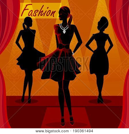 Vector design of beautiful African black woman modern stylish model on ramp