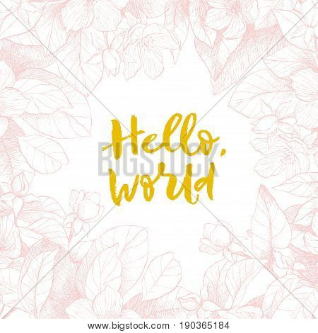 Vector floral backdrop. Blooming garden trees. Botanical Illustration engraving style. For lovers card, invitation, wedding