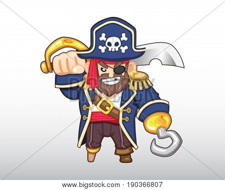 Vector One Hand Pirate Captain Smiling Illustration