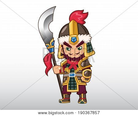Vector Chinese Warrior standing with his weapon Illustration
