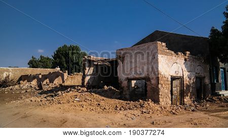 Ruined house on the street of Berbera in Somaliland Somalia