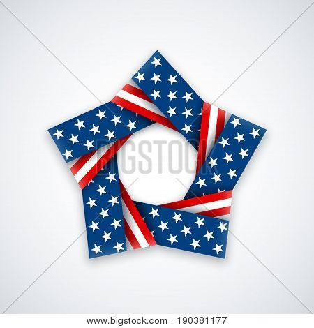 Star made of double ribbon with american flag colors and symbols. Vector illustration for USA national holidays.