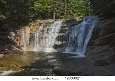 A beautiful waterfall on the Mumlava River.HarrachovCzech republic.
