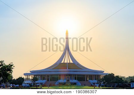 Bangkok, Thailand. - May 14, 2017 : Ratchamangkhala Pavilion at public park name Suan Luang Rama IX on sunset time Bangkok, Thailand.