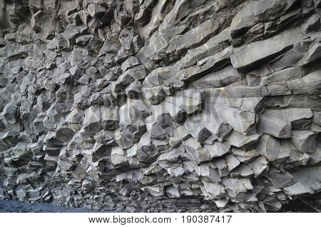 A close up look at the basalt columns in Vik Iceland.