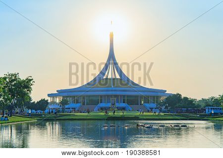 Bangkok, Thailand. - May 14, 2017 : Ratchamangkhala Pavilion at public park name Suan Luang Rama IX on sunset time Bangkok, Thailand.