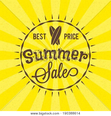 Summer sale banner. Typographic retro style summer poster with textured abstract background. Summer discounts and special offers. Vector illustration