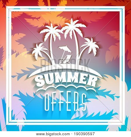 Summer sale banner. Typographic retro style summer poster with textured abstract background. Summer discounts and special offers. Vector illustration